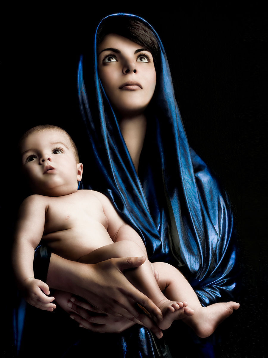 Photograph of a woman holding a newborn baby entitled VIRGIN-WITH-INFANT ©JulianneRose